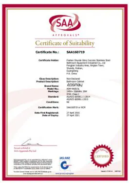 As an LED Bathroom Mirror Factory, Aosmay produces SAA compliant products. SAA is the abbreviation of Standards Association of Australia, and is Australia's standards development body.