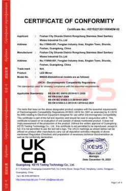 As a led bathroom mirror manufacturer, Aosmay produces products that comply with UKCA. The UKCA (UK Conformity Assessment) mark is the new UK product marking that will be required for certain products being placed on the market in Great Britain (England, Wales and Scotland).