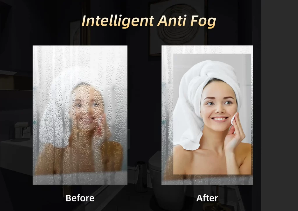 Fog-free LED bathroom mirror with built-in defogger in a humid environment