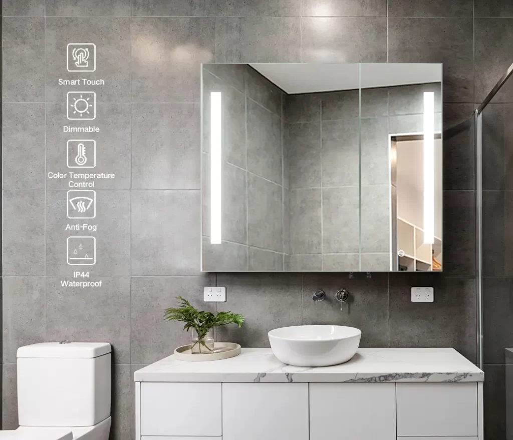 30x26 Inch Black LED Mirror Medicine Cabinet Surface, Defogger, Anti-Fog, Dimmable Lights Brightness Memory