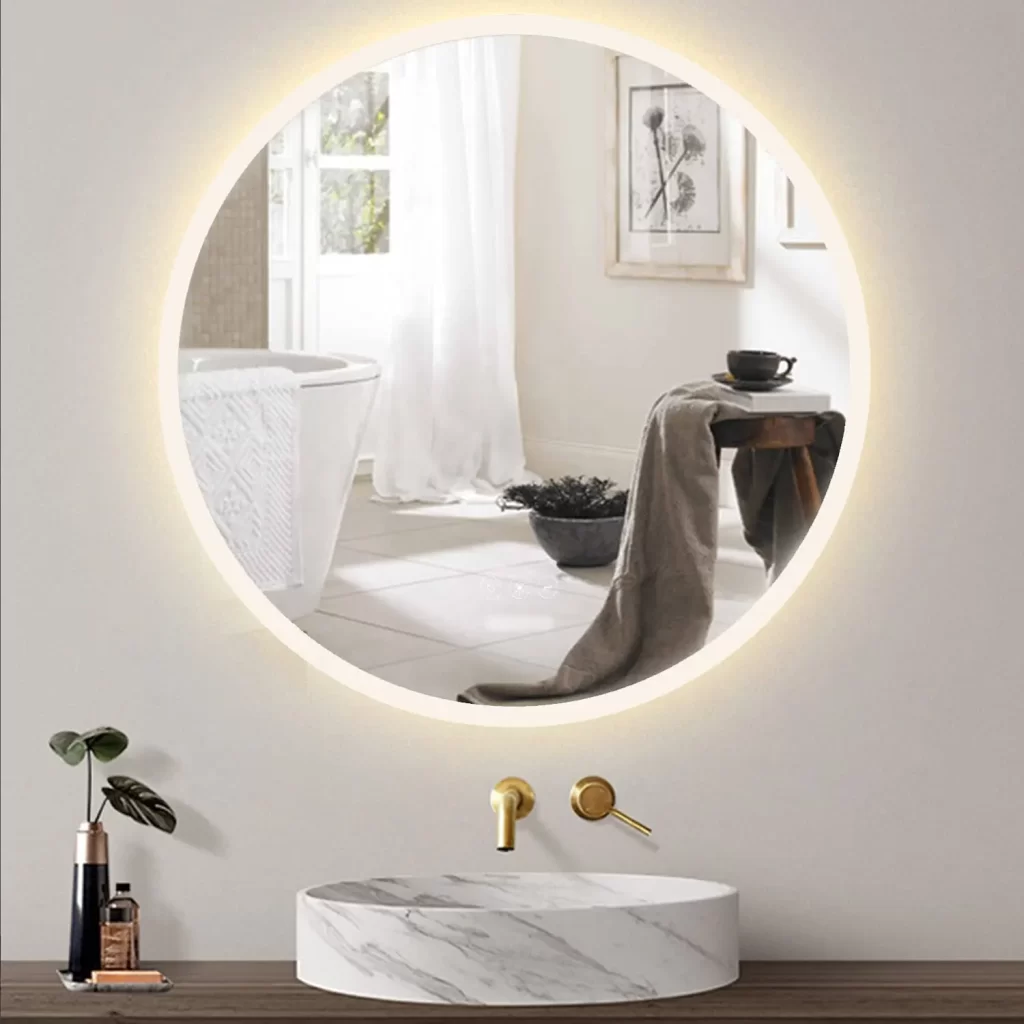 Acrylic framed bathroom mirrors have a lighter, ethereal look that lends itself to minimalist and modern designs.