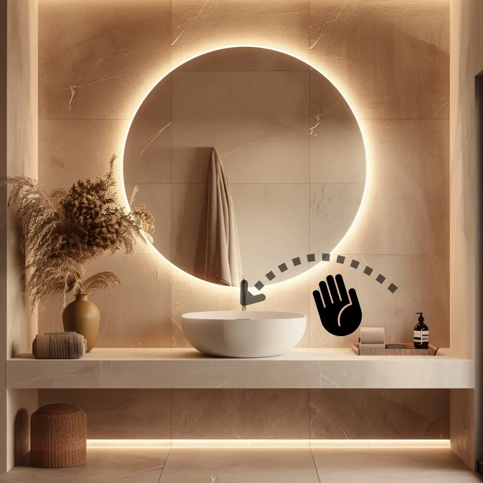 Various switch types for bathroom mirror LED, including touch, sensor, and button switches.