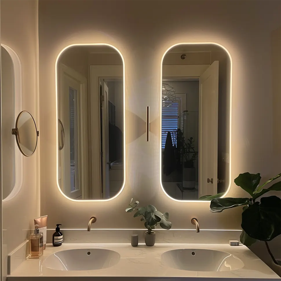 Different switch options for bathroom mirror LED in home bathrooms and luxury hotels.