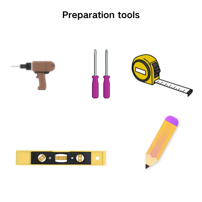 Tools and materials needed for wiring an LED bathroom mirror, including screwdrivers, wire strippers, and electrical tape.